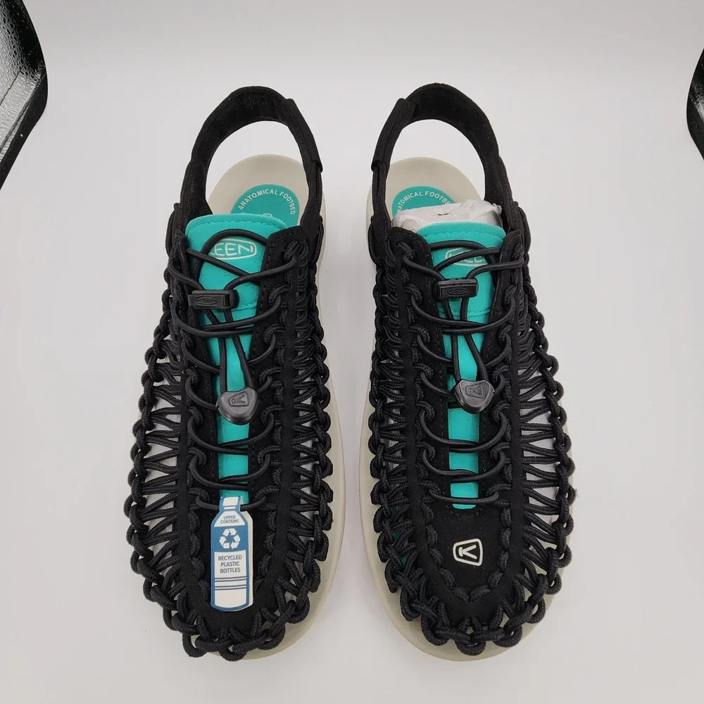 Keen Uneek Sport Fisherman Sandals Mens Size 11 Black Bright Aqua Boat Shoes NEW